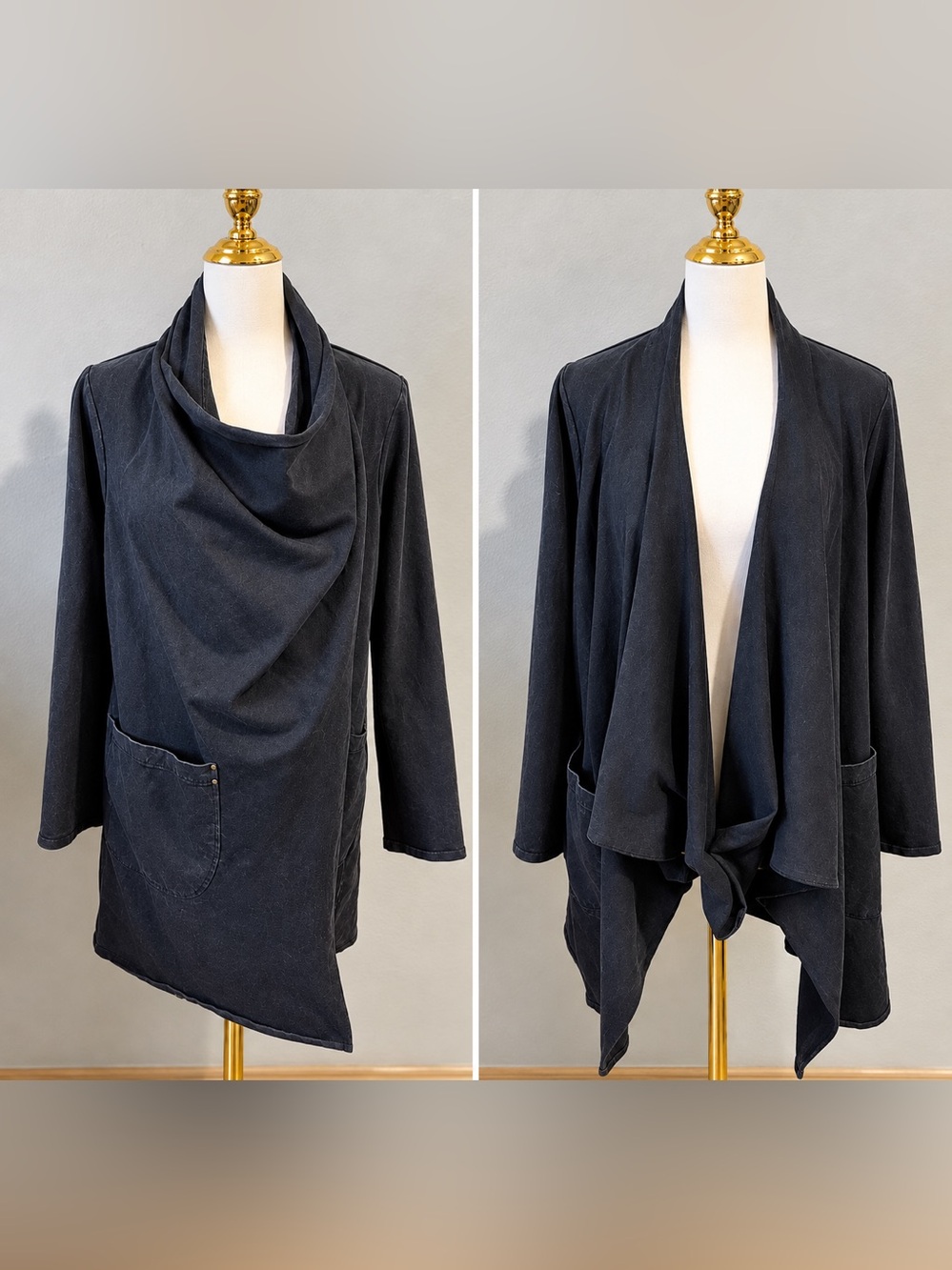 Testimony Los Angeles Black French Terry Wrap Scarf Cardigan Artsy Lagenlook